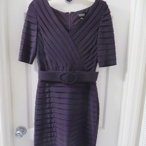 Adrianna Papell short sleeve purple cocktail dress 8 with belt